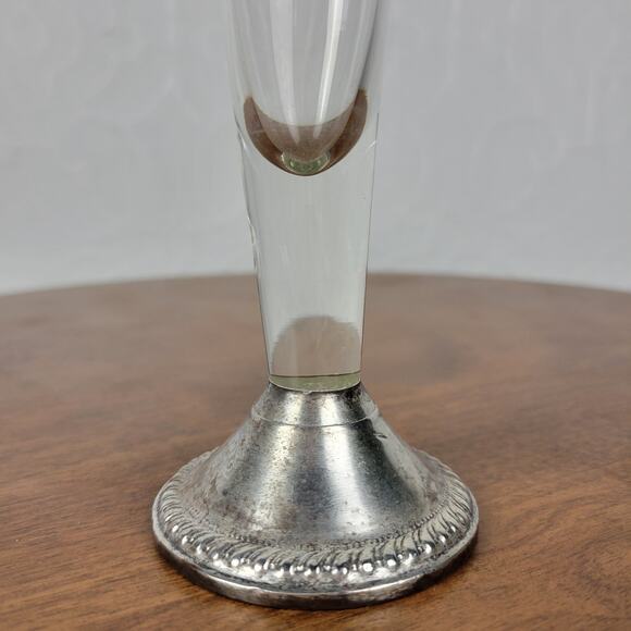 VINTAGE Duchin Creation Silver Etched Glass Bud Vase 10 Sterling Weighted Base - Picture 7 of 14